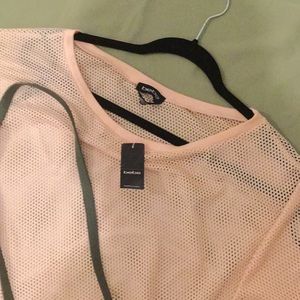 Bebe Long Sleeve Mesh Sport Scoop Neck Top